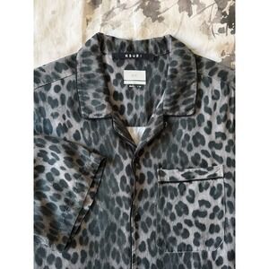 Ksubi Leopard Print Camp Resort Shirt Short Sleeve Button Up Animal Jungle Black